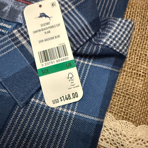 Tommy Bahama Blue Plaid Men's Shirt - Picture 6 of 6
